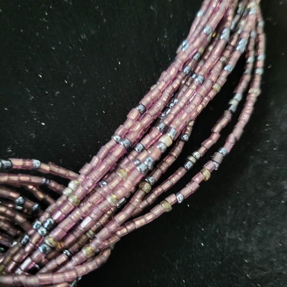 Purple Multistrand Knotted Seed Bead Necklace and Vintage Enamel Earrings - Picture 14 of 16